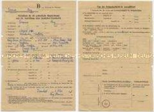 Meldeblatt für die polizeiliche Registrierung und Ausstellung einer deutschen Kennkarte - Personenkonvolut