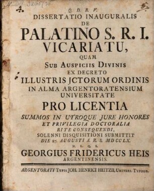 Dissertatio Inauguralis De Palatino Vicariatu