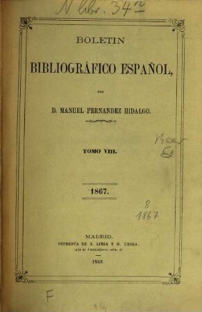 Boletín bibliográfico español. 8. 1867