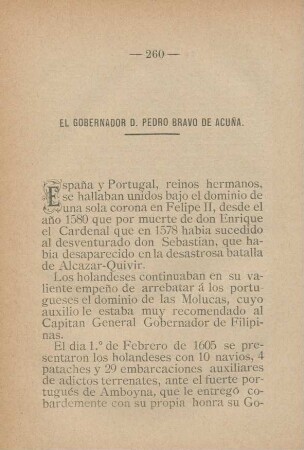 El Gobernador D. Pedro Bravo de Acuna