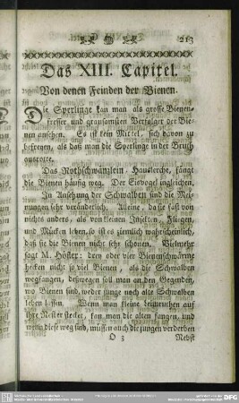 Das XIII. Capitel. Von denen Feinden der Bienen