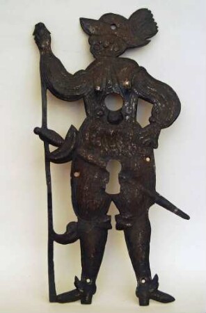 Schlüsselschild in Gestalt eines Landsknechtes