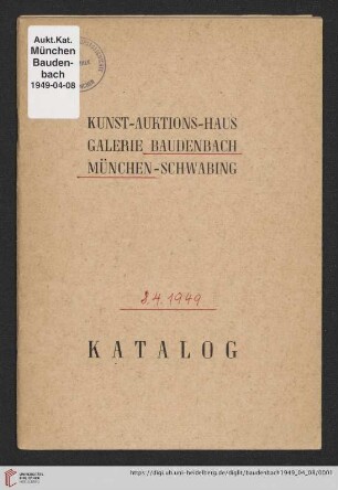Juwelen- und Kunst-Auktion: Kunst- und Juwelen-Auktion am Freitag, den 8. April 1949