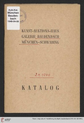 Juwelen- und Kunst-Auktion: Kunst- und Juwelen-Auktion am Freitag, den 8. April 1949