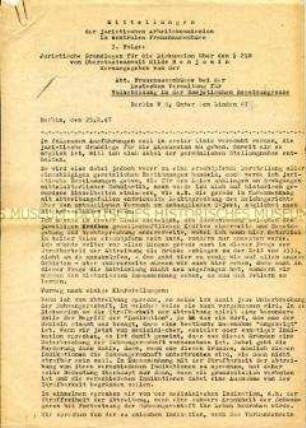 Maschinenschriftliche Mitteilungen der juristischen Arbeitskommission im zentralen Frauenausschuss