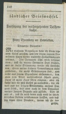 Ländlicher Briefwechsel. Fortsetzung des vorhergehenden Taschenbuchs