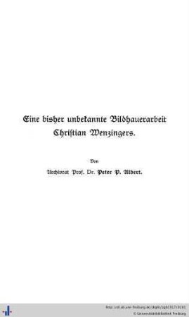 Eine bisher unbekannte Bildhauerarbeit Christian Wenzingers.