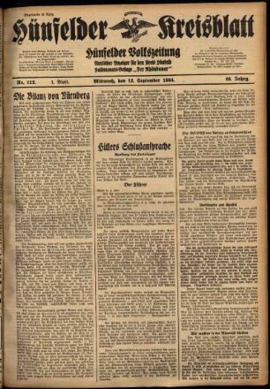 Erste Ausgabe vom Mittwoch, den 12. September 1934.