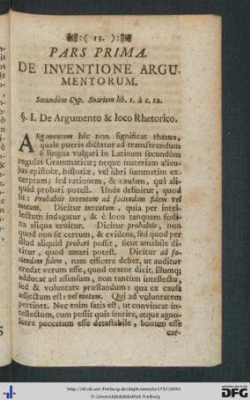 Pars Prima. De Inventione Argumentorum.