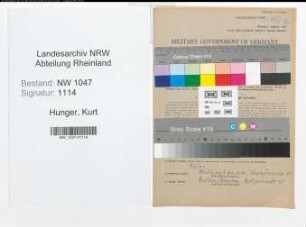 Entnazifizierung Kurt Hunger , geb. 07.03.1899 (Polizeibeamter)