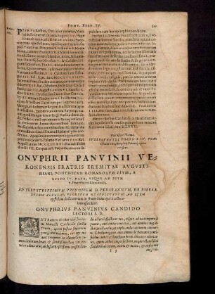 Onuphrii Panvinii Veronensis ... Pontificum Romanorum Vitae, A Xysto IV. Papa, Usque Ad Pium V. Pontificem Maximum.