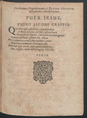Puer Iesus, Puero Jacobo Crappio.