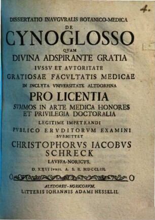 Dissertatio Inavgvralis Botanico-Medica De Cynoglosso