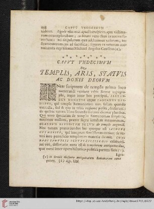 Capvt vndecimvm: De Templis, Aris, Statvis ac donis deorvm