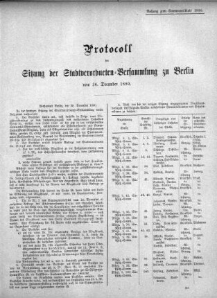 Protokoll der Sitzung der Stadtverordneten-Versammlung zu Berlin vom 30. December 1880