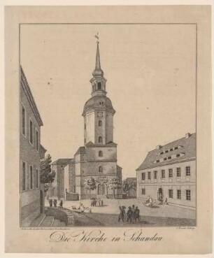 Die St.-Johanniskirche in Schandau (Bad Schandau), Blick über den Marktplatz