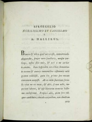 Sproegelio Nobilissimo Et Carissimo S. A. Hallerus.