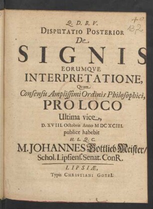 Disputatio Posterior De Signis Eorumque Interpretatione