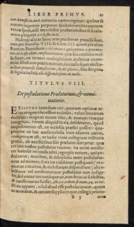 Titulus VIII. De postulatione Praelatorum, et nominatione.