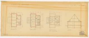Einfamilienhaus: 1 Schnitt und 3 Grundrisse Kellergeschoss, Erdgeschoss und Obergeschoss 1:100 L. 17