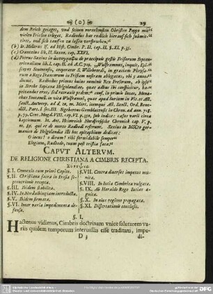 Caput Alterum. De Religione Christiana Cimbris Recepta