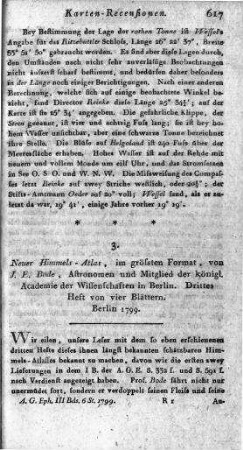 Neuer Himmels-Atlas, im größten Format / von J. E. Bode, Astronomen und Mitglied der Königl. Academie der Wissenschaften in Berlin. - Berlin. - Drittes heft von vier Blättern, 1799