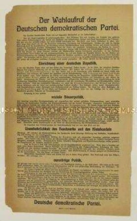 Sonderdruck der DDP mit einem Aufruf zur Wahl der Nationalversammlung