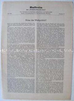 Informationsblatt des "Fränkischen Kreises" u.a. zur internationalen Lage nach der Absage der Gipfelkonferenz durch die UdSSR