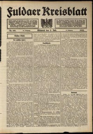 Erste Ausgabe vom Mittwoch, den 03. Juli 1912.