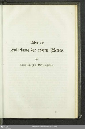 Ueber die Entstehung des todten Meeres