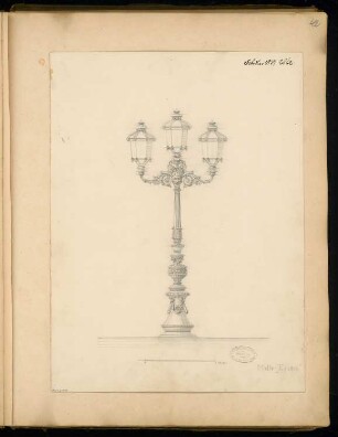 Gusseiserner Kandelaber Monatskonkurrenz Februar 1877: Ansicht; Maßstabsleiste