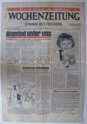 Wochenzeitung der Friedensbewegung "Stimme des Friedens" gegen die Lagerung von Atomraketen in der Bundesrepublik