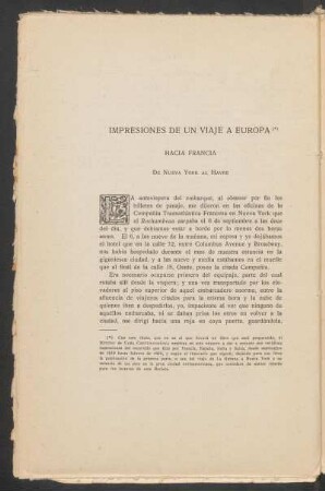 Impresiones de un viaje a Europa : Hacia Francia.