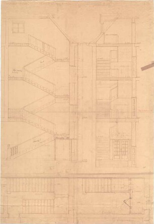 Fischer, Theodor; Würzburg, Münsterplatz; Sparkasse - Treppe im Westbau (Grundrisse, Schnitte)