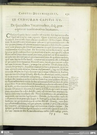 In Censuram Capitis XV.
