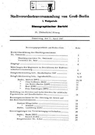 Nr. 26, 17. April 1947, Ordentliche Sitzung