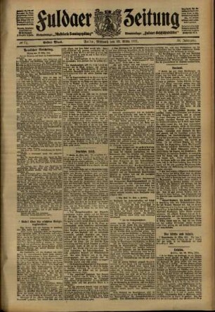 Erste Ausgabe vom Mittwoch, den 29. März 1911.