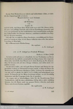 August Wilhelm von Schlegel an Friedrich Wilmans, Berlin, 13.03.1802