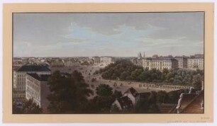 Ansicht vom Rossplatz in Leipzig, Lithographie, um 1860 : [Leipzig, Blick nach dem Roßplatz]. - [S.l.] , [ca. 1860]. - 1 Kunstbl. : kolor. Lithogr. ; 39 x 21 cm