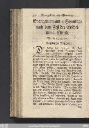 Evangelium am 5 Sonntage nach dem Fest der Erscheinung Christi. Matth. 13, 24 - 30.
