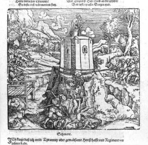 Schmerz : Petrarca-Meister. Schmerz. Holzschnitt; 14,2 x 15,5 cm. Aus: Petrarca: Von der Artzney bayder Glück; Augsburg; 1532. Dresden: Kupferstich-Kabinett B 258, 2, Blatt 177