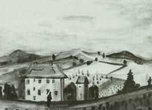 Haus vor gelbem Himmel