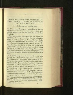 Stray Notes on some Problems of Indian Administration, in Particular the Land Revenue.