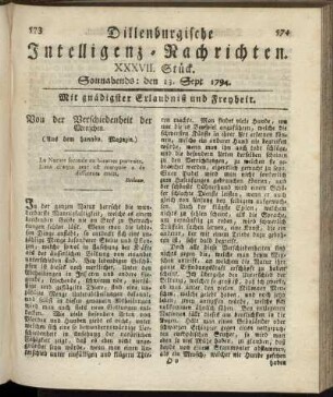 XXXVII. Stück. Sonnabends: den 13. Sept. 1794.
