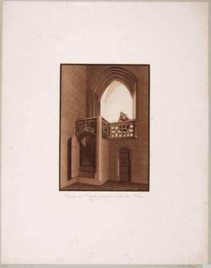 Eingang in die Kapelle Verkündigung Maria (fälschliche Bezeichnung "Zu den drei Bildern") des Meißner Domes, Blatt Nr. 8 aus Mappenwerk "Der Dom zu Meißen" von Friedrich Wilhelm Schwechten