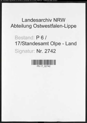 Sterberegister Standesamt Olpe-Land