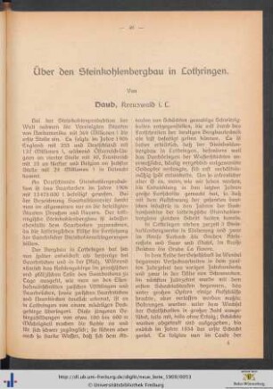 Über den Steinkohlenbergbau in Lothringen.