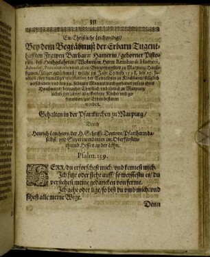 Ein Christliche Leichpredigt/ Bey dem Begräbnuß der Erbarn Tugenthafften Frawen Barbaræ Hamerin/ geborner Pistorien [...]