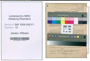 Entnazifizierung Wilhelm Jansen , geb. 10.07.1906 (Angestellter)