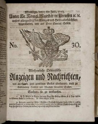 No. 30. Montags, den 23ten Julii, 1753.